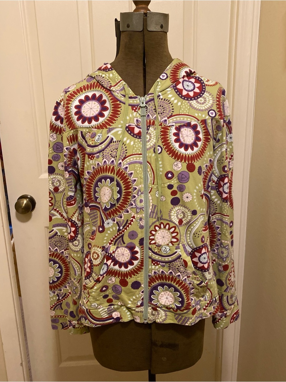 Christopher & Banks Hooded Zip Jacket in Green with Purple Accents